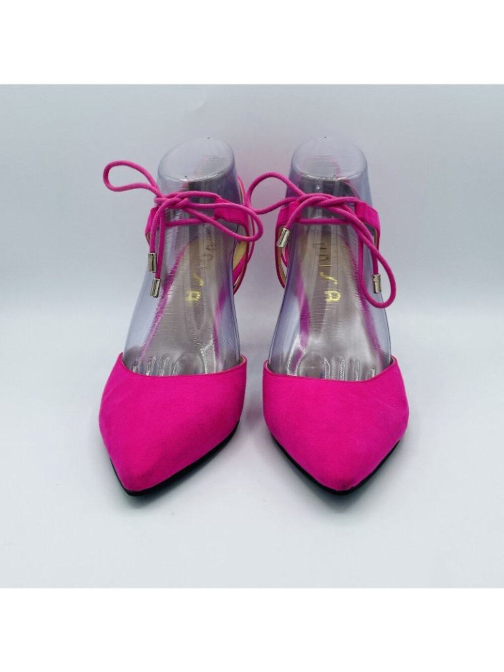 Unisa Shoes Womens Size 8.5 M Pink Faux Suede Stilleto High Heels Lace Up Pumps - Picture 4 of 11